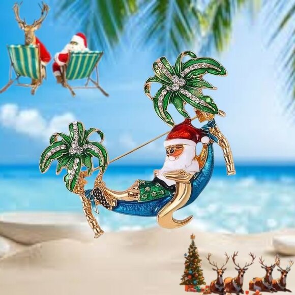 Palm tree Santa Brooch Pin New Beach Bound Coming to Coast Island Town V… - Picture 1 of 12